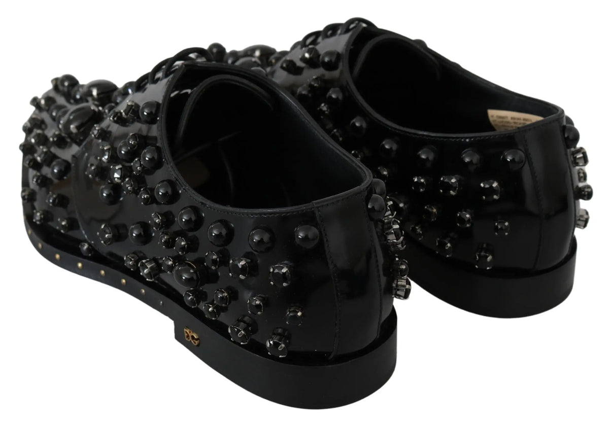 Dolce & gabbana chaussures brogues noires en cuir verni avec nombreux clous sphériques noirs