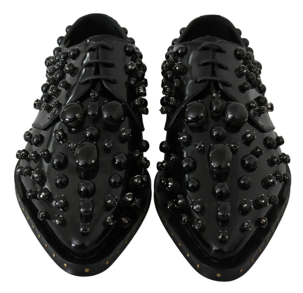 Dolce & gabbana chaussures brogues en cuir noir avec perles et clous noirs brillants en cuir verni