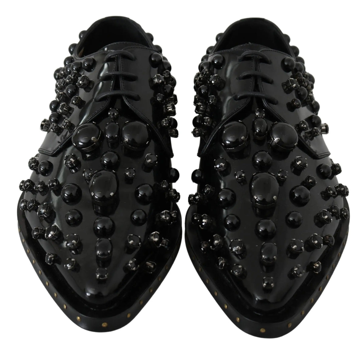 Dolce & gabbana chaussures brogues en cuir noir avec perles et clous noirs brillants en cuir verni
