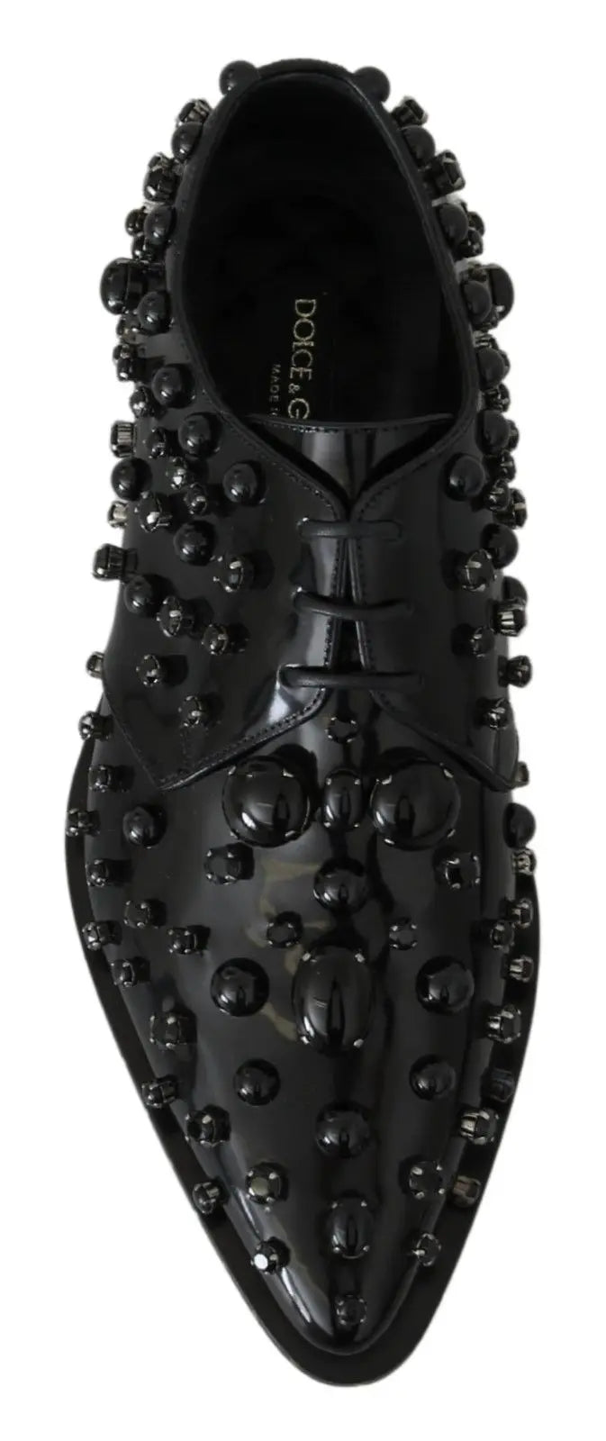 Dolce & gabbana black leather crystals dress brogue shoe in patent leather with glossy black studs