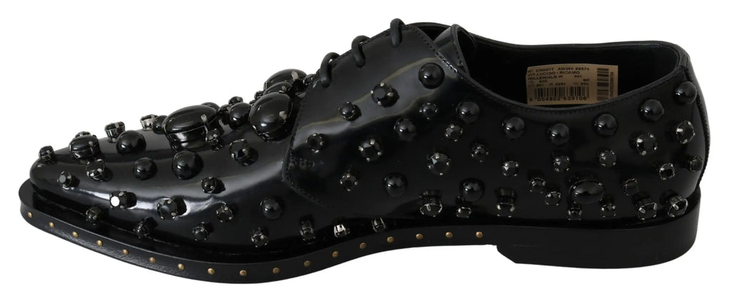 Dolce & gabbana chaussures brogues en cuir noir verni avec clous noirs brillants et bout pointu poli