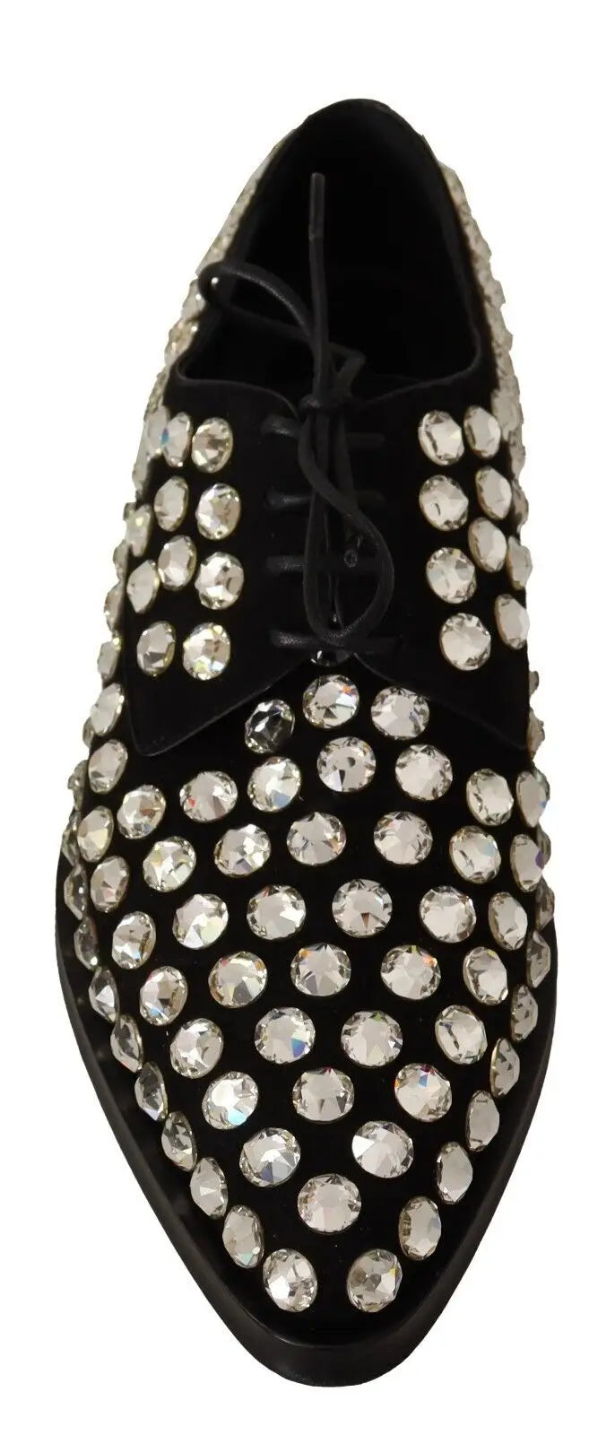 Chaussure derby noire en cuir dolce & gabbana ornée de cristaux clairs scintillants pour usage formel