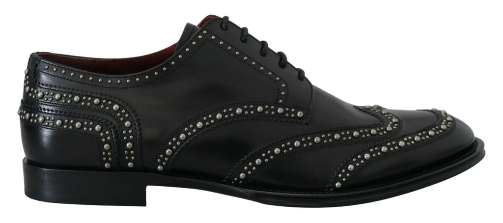 Dolce & gabbana derby noir en cuir avec clous argentés le long des coutures et du bout pointu