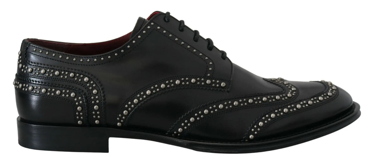 Dolce & gabbana derby noir en cuir avec clous argentés le long des coutures et du bout pointu