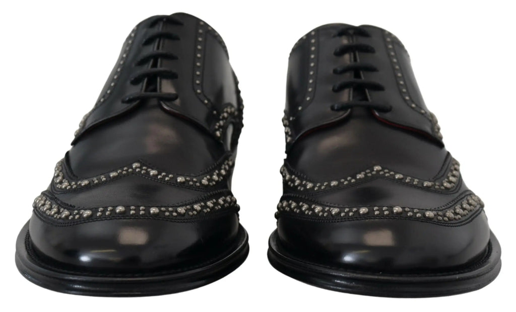 Dolce & gabbana derby noir en cuir avec clous argentés brogues oxford pour tenue habillée