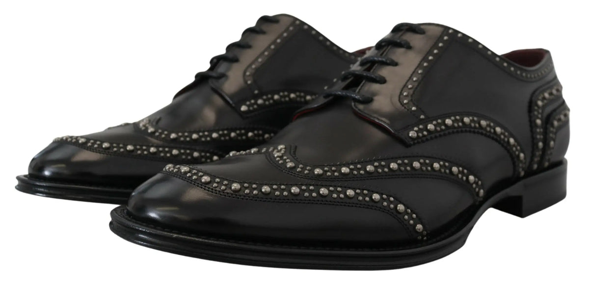 Dolce & gabbana chaussures derby en cuir noir avec clous argentés pour homme