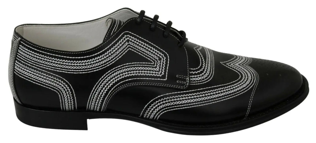 Dolce & gabbana chaussures derby en cuir noir avec motifs brodés blancs pour usage formel