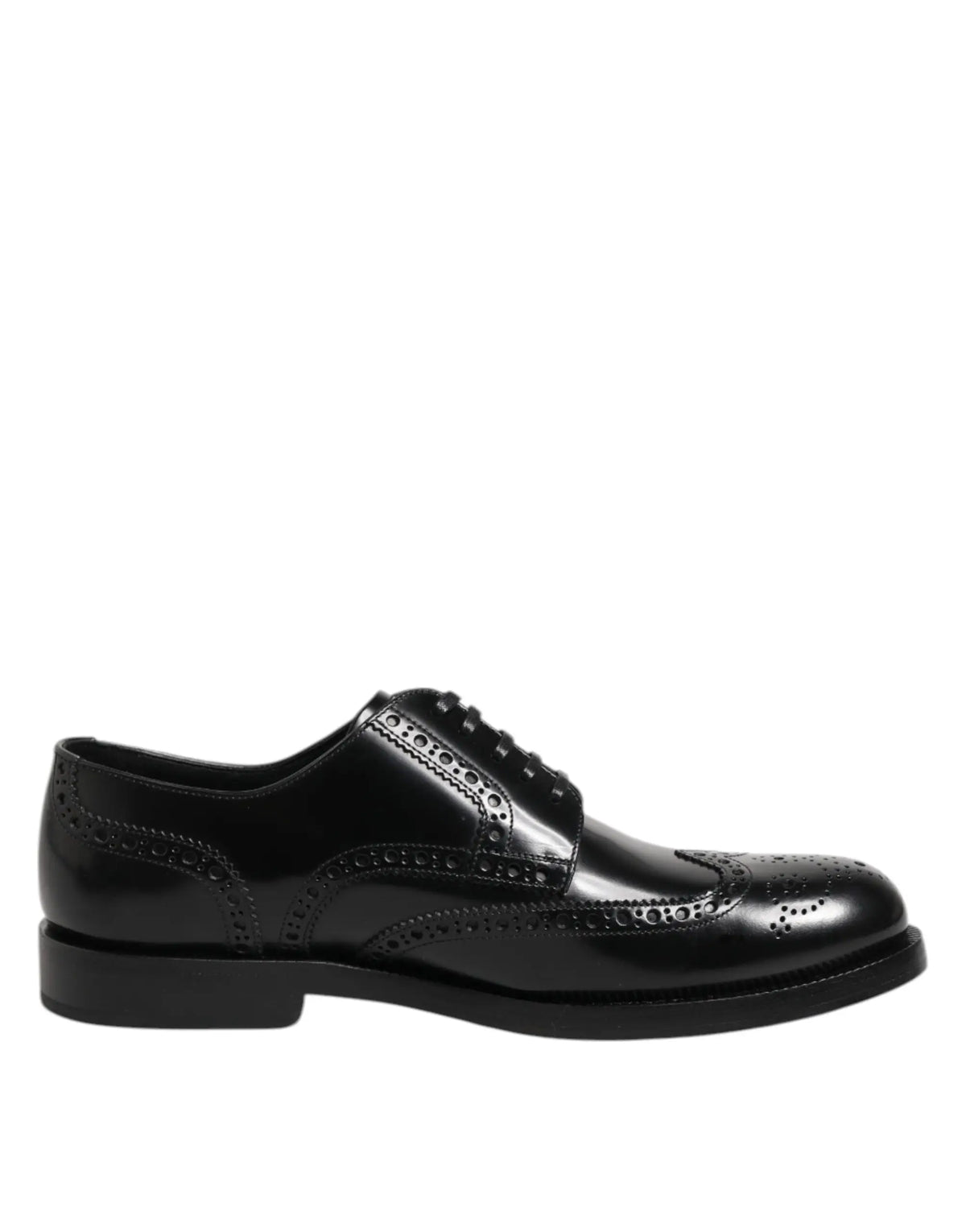 Dolce & gabbana chaussure derby wingtip formelle en cuir noir avec finition polie et perforations décoratives