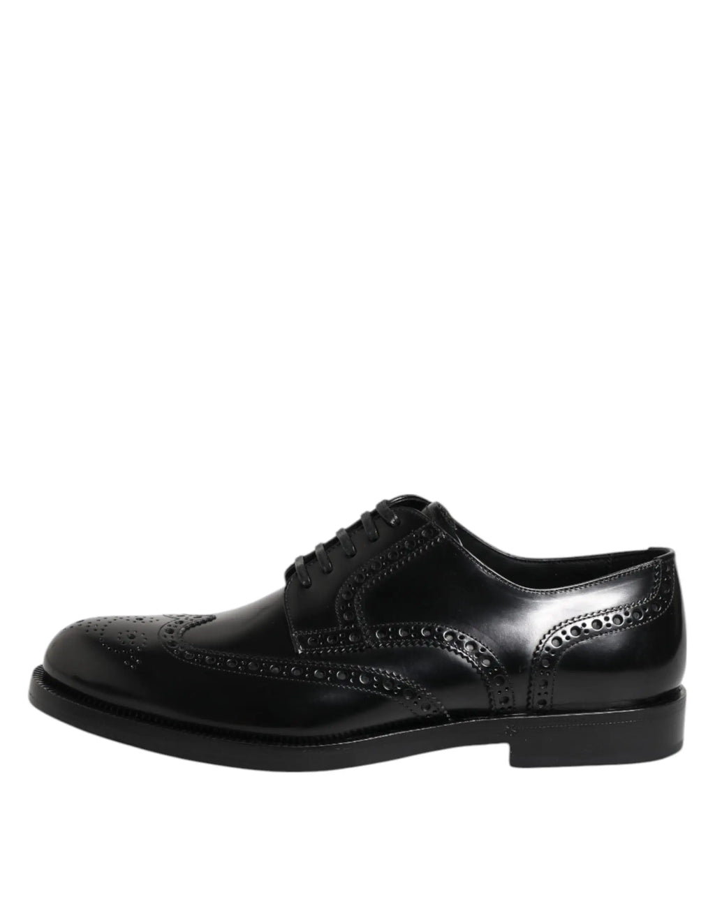 Dolce & gabbana chaussures derby en cuir noir avec finition polie et motifs perforés style brogue formelles
