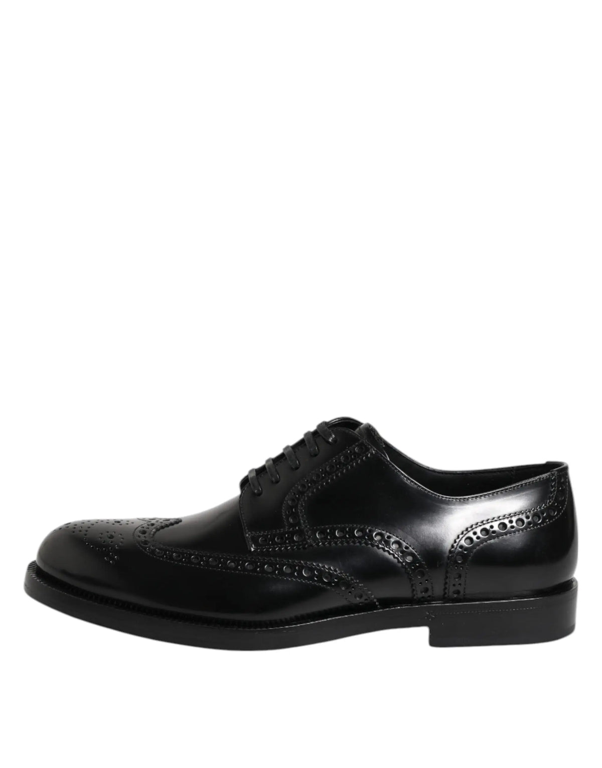 Dolce & gabbana chaussures derby en cuir noir avec finition polie et motifs perforés style brogue formelles