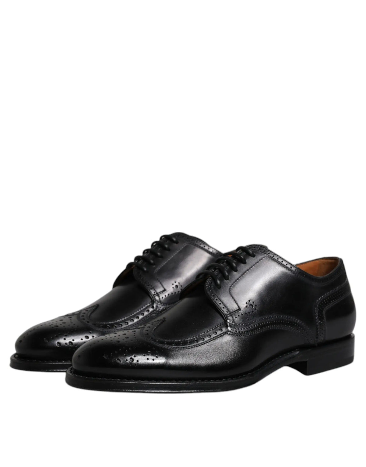 Dolce & gabbana chaussures derby noires en cuir avec détails brogue perforés et finition brillante pour occasions formelles
