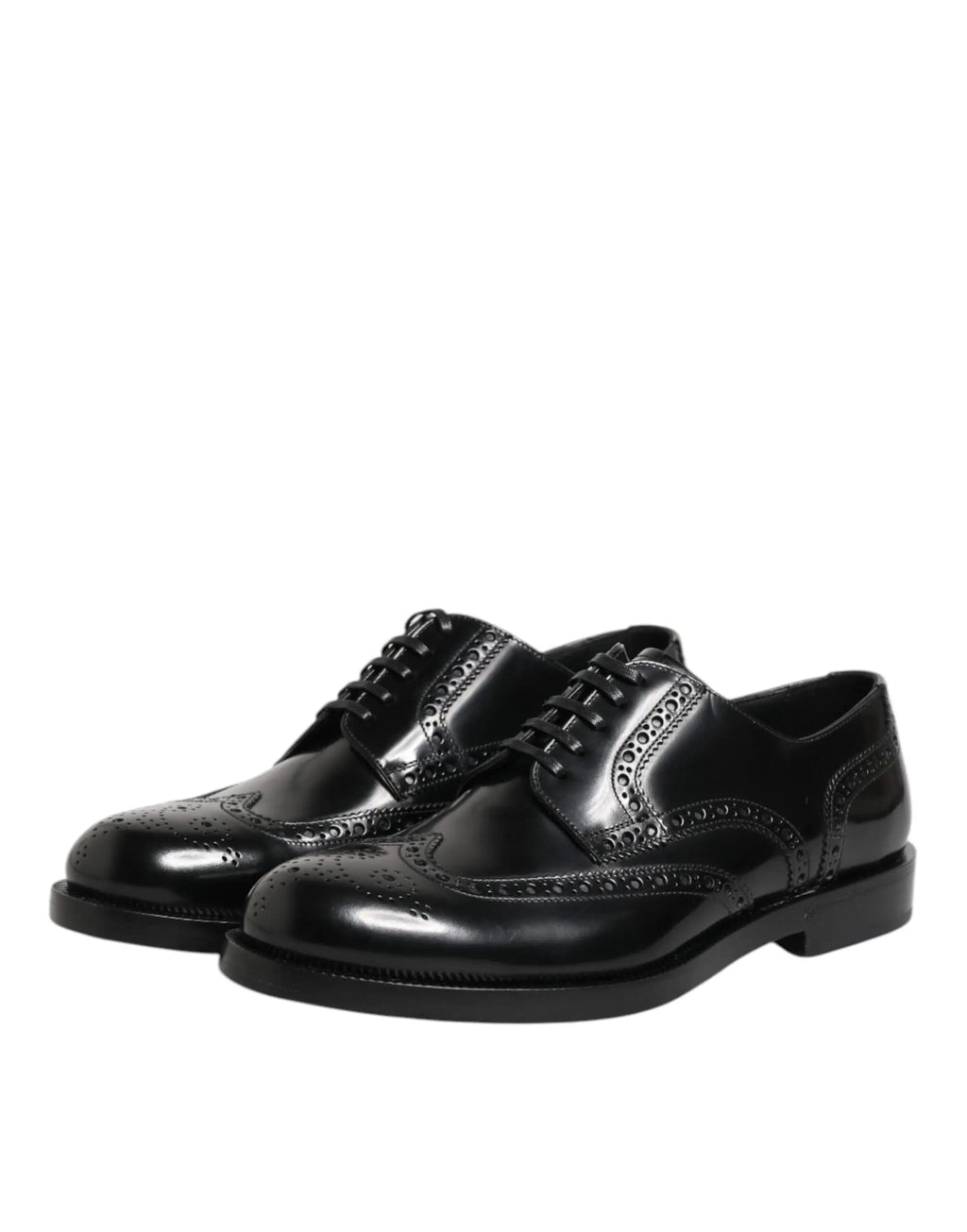 Dolce & gabbana derby wingtip noir en cuir verni avec perforations décoratives pour tenue formelle