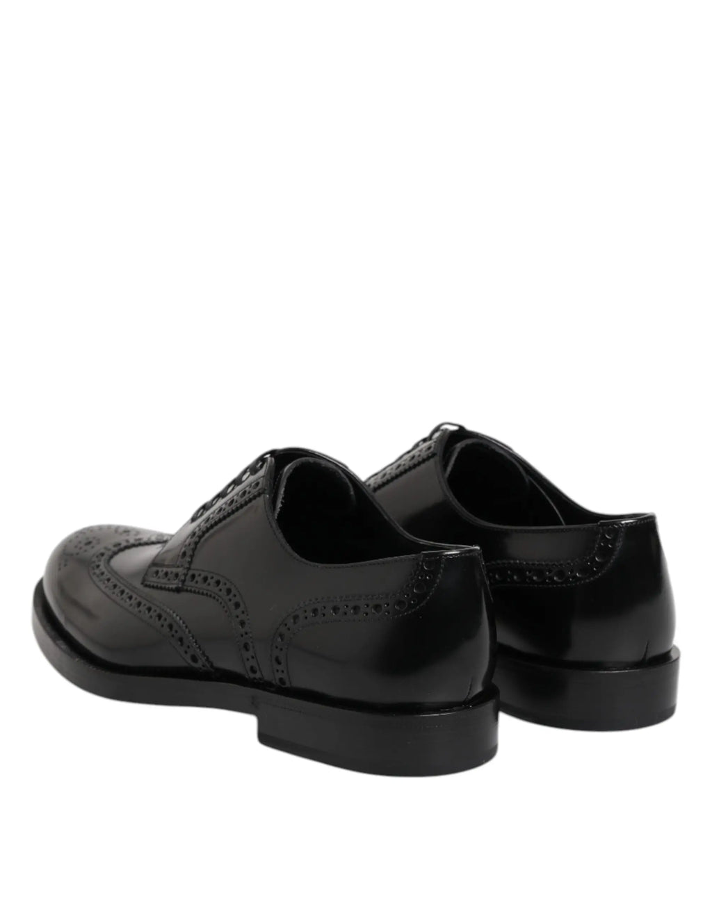 Dolce & gabbana derby wingtip noir en cuir verni brogue avec perforations et finition polie formelle