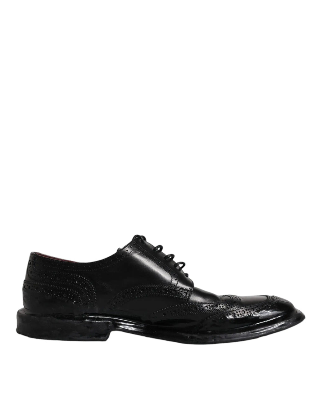 Dolce & gabbana chaussures derby wingtip formelles en cuir noir avec finition polie et perforations détaillées