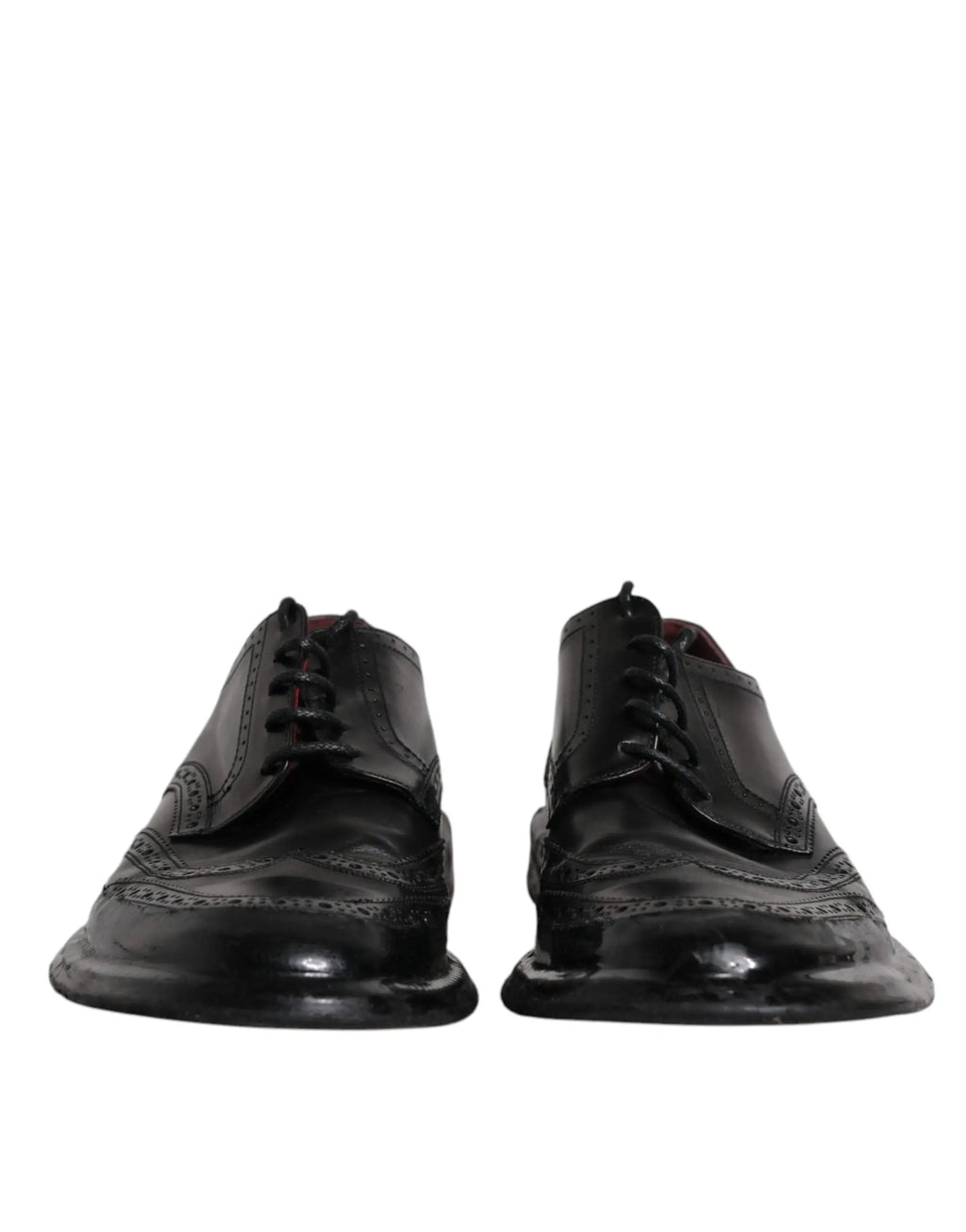 Dolce & gabbana chaussures derby wingtip en cuir noir avec finitions brogue et brillant pour tenue formelle