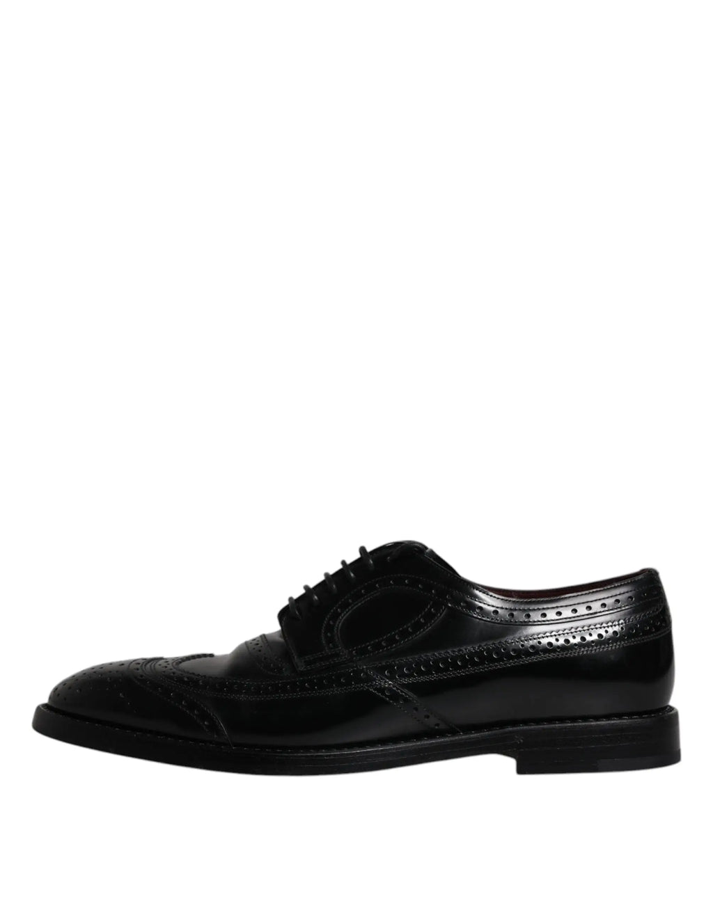 Dolce & gabbana chaussures derby noires en cuir verni à lacets style brogue à détails perforés et finition polie