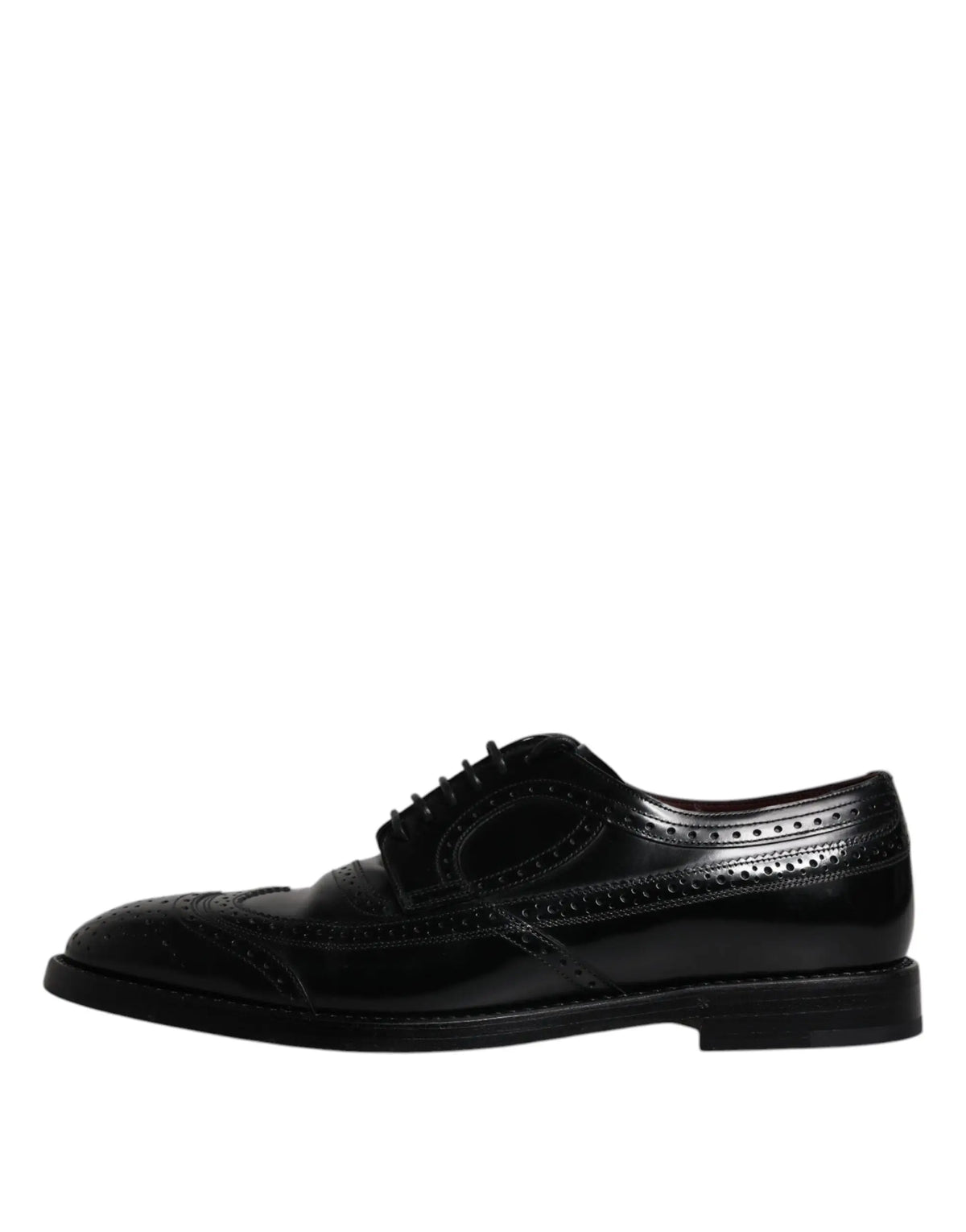 Dolce & gabbana chaussures derby noires en cuir verni à lacets style brogue à détails perforés et finition polie
