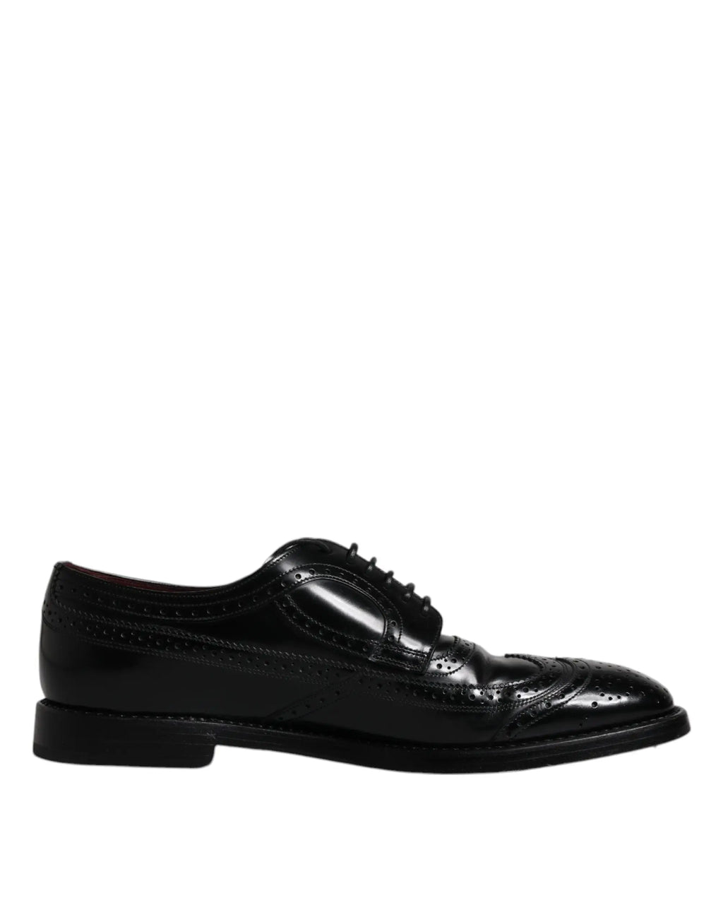 Dolce & gabbana chaussure derby cuir noire avec finition brillante et perforations décoratives style brogue
