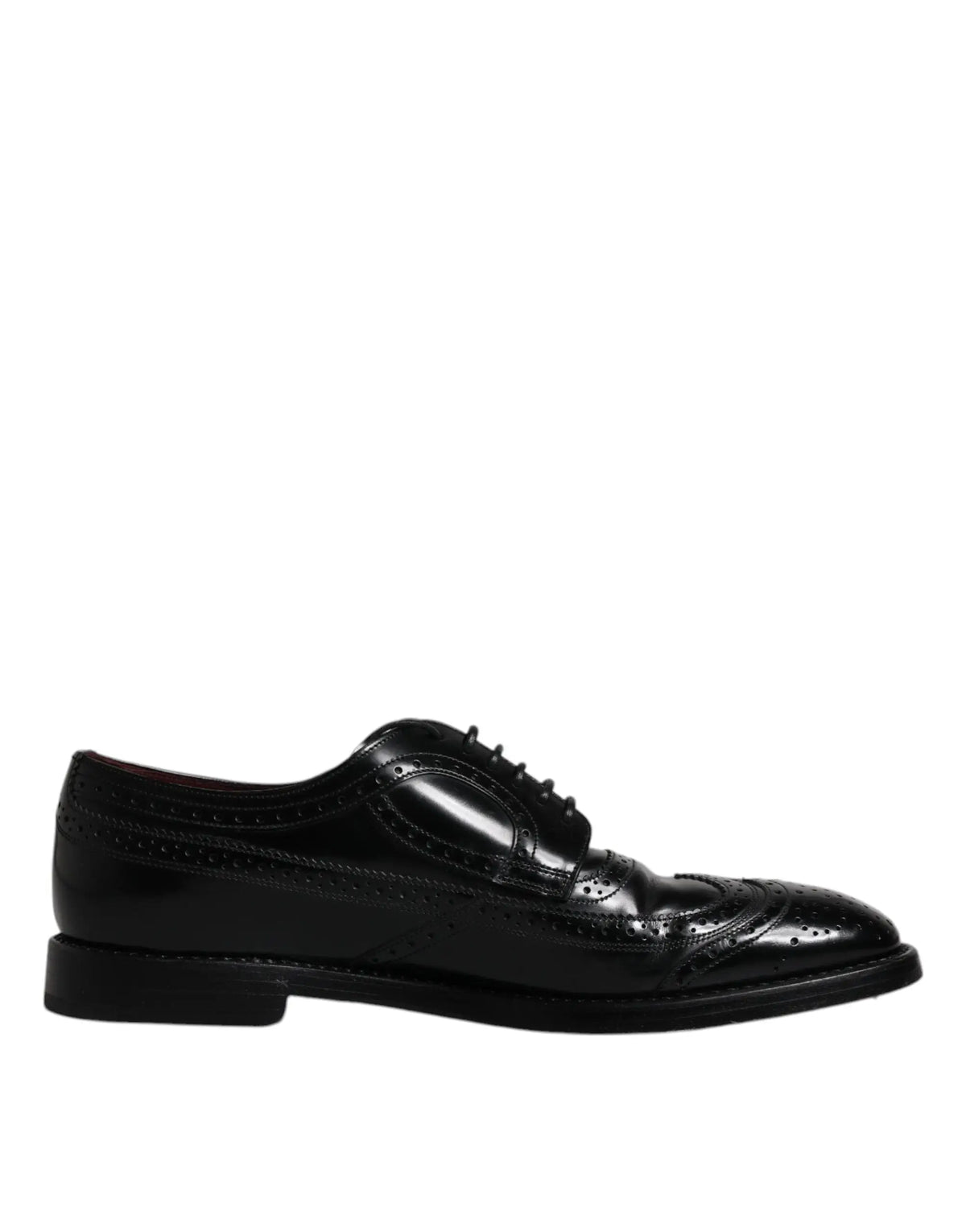 Dolce & gabbana chaussure derby cuir noire avec finition brillante et perforations décoratives style brogue