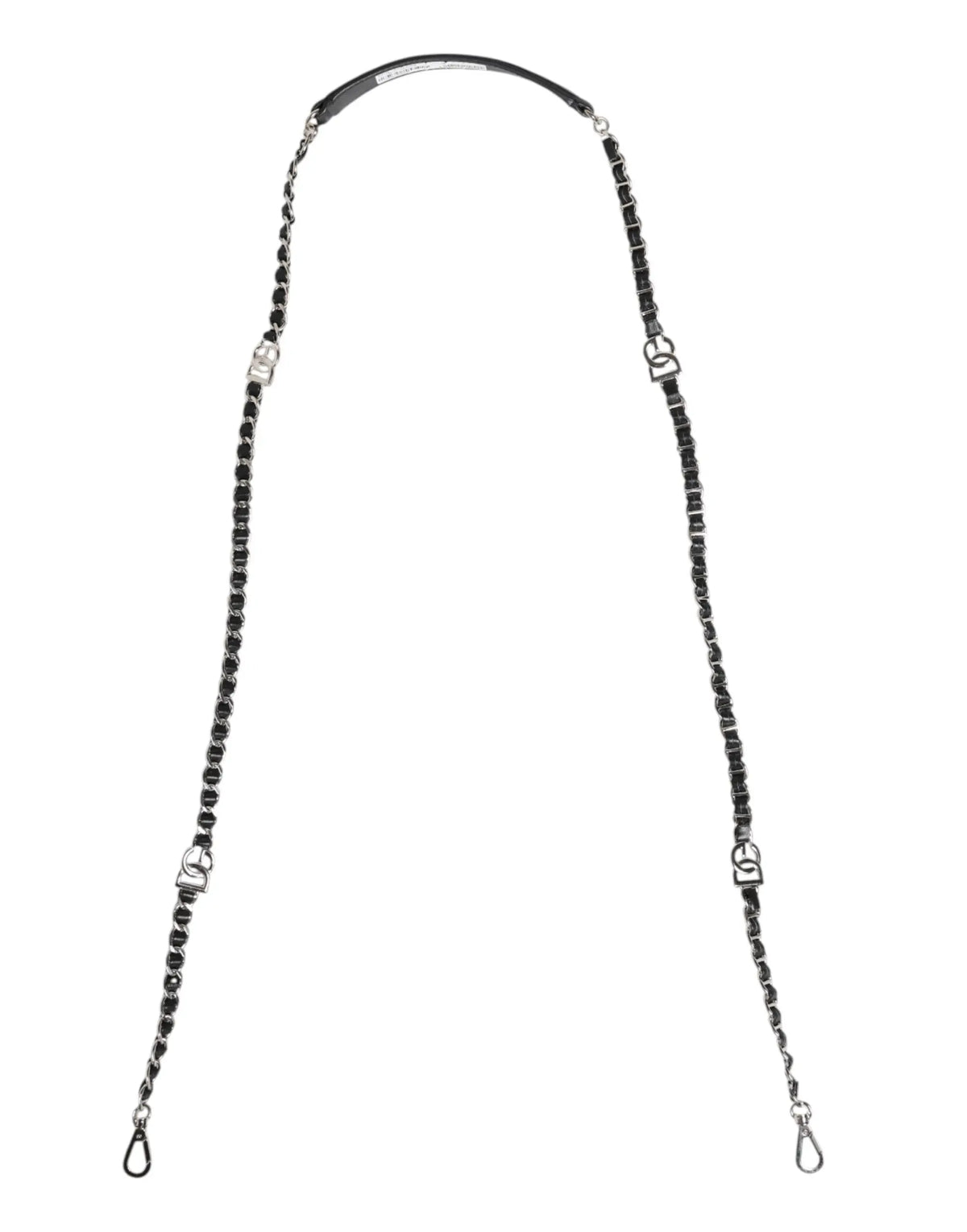 Black leather dolce & gabbana shoulder bag strap with silver-tone hardware and interlocking dg logo chain