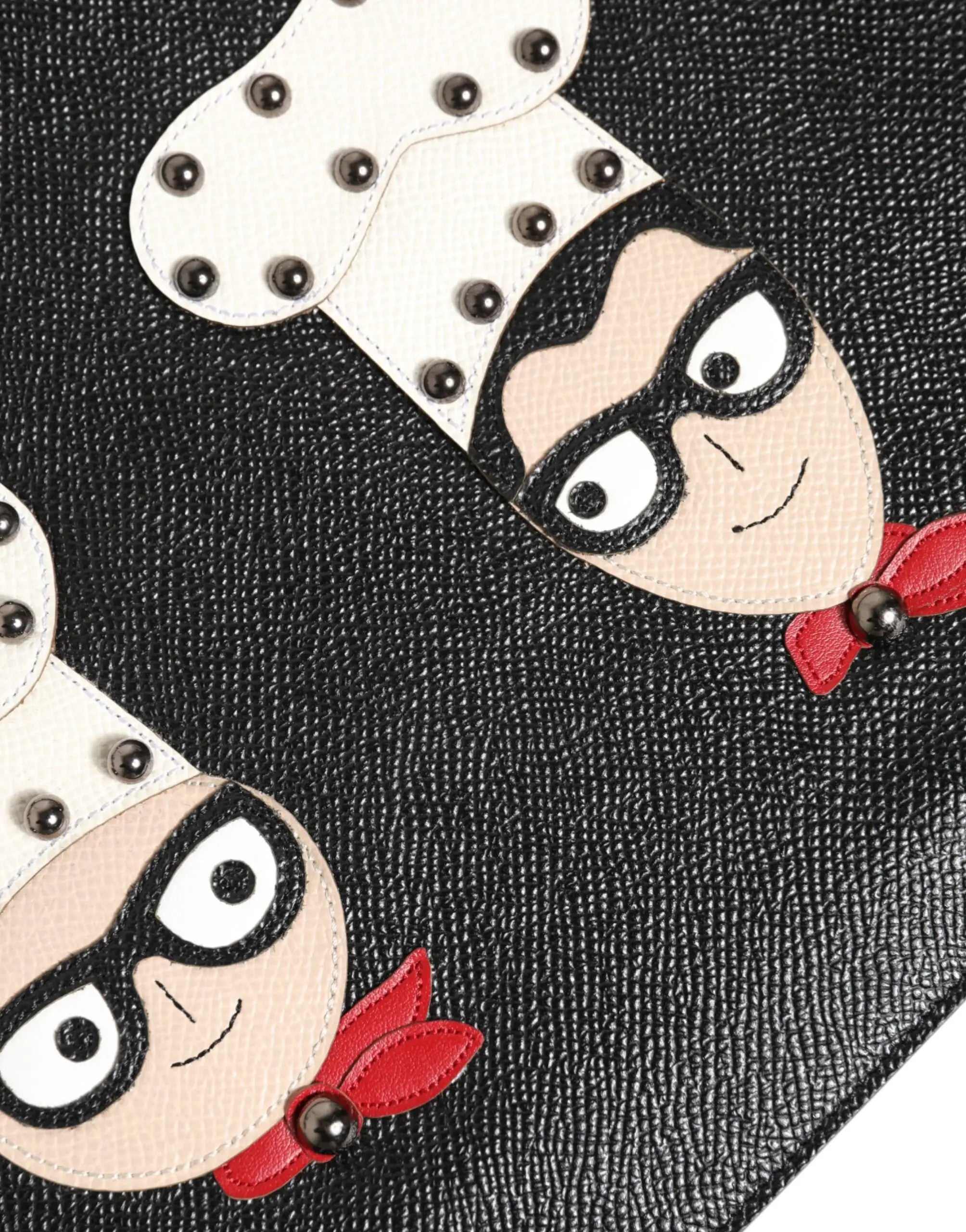 Clutch en cuir noir dolce gabbana dgfamily pour homme avec appliqué visage de chef cartoon coloré