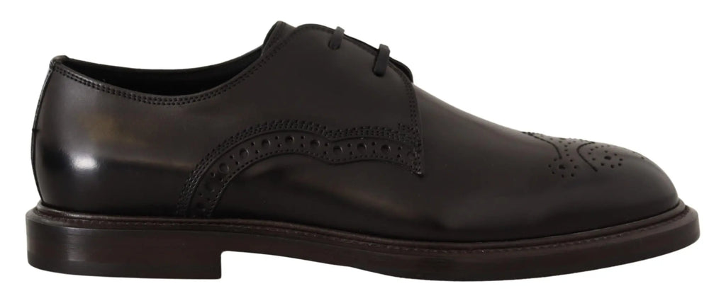 Dolce & gabbana chaussures derby formelles en cuir noir avec finition polie et détails perforés style brogue