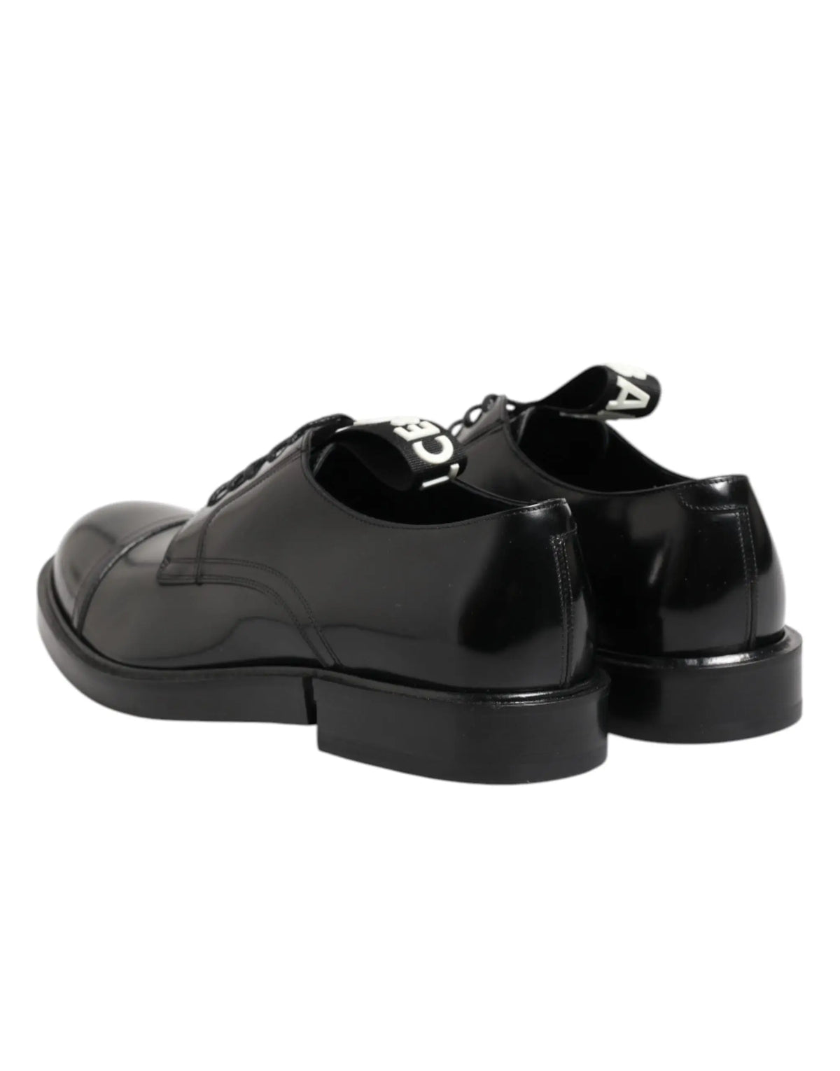 Chaussures derby homme formelles en cuir noir brillant dolce gabbana avec lacets et étiquettes logo blanches
