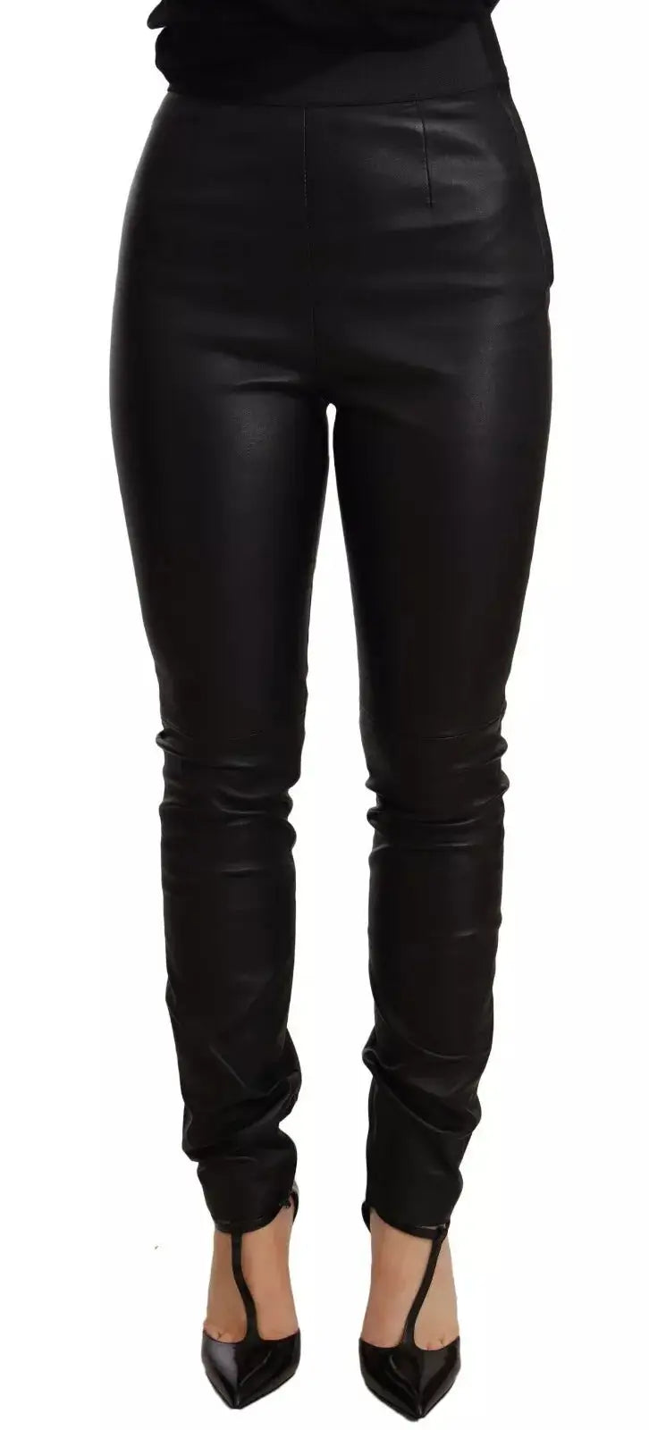 Pantalon dolce & gabbana noir en cuir synthétique taille haute avec taille élastique et coupe ajustée