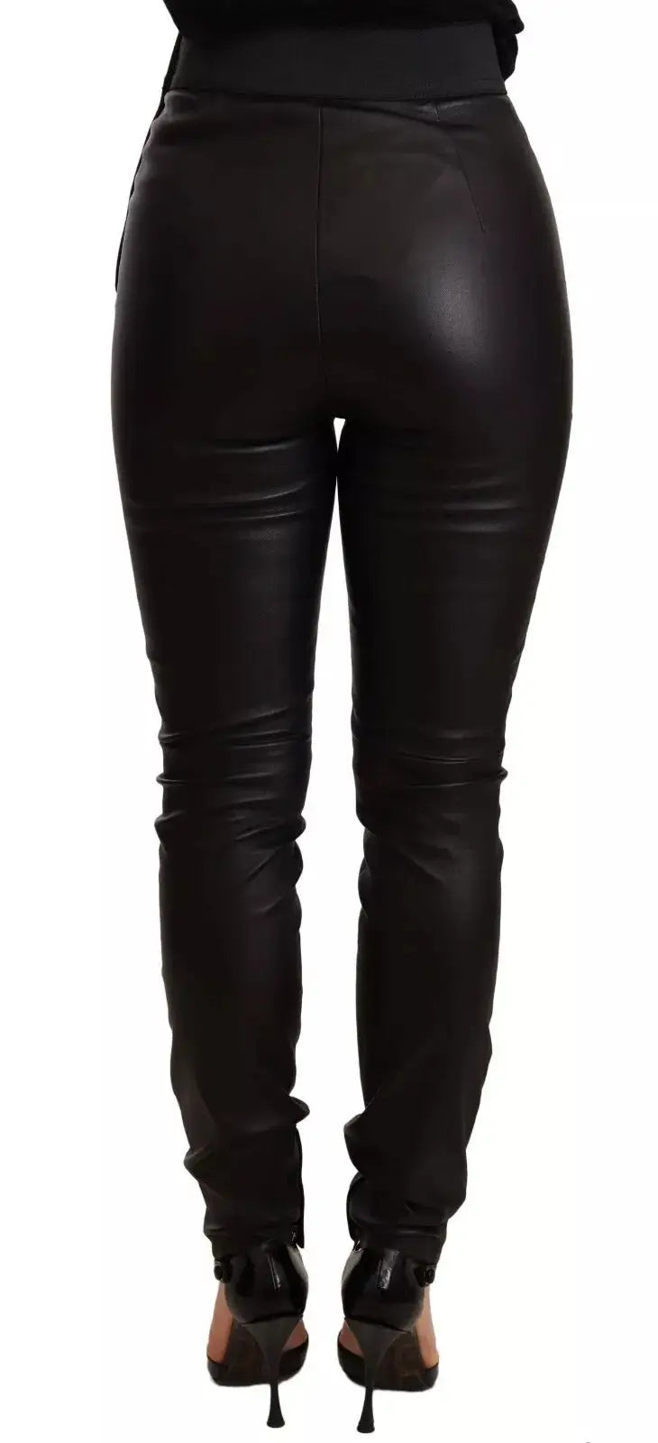 Pantalon slim taille haute en cuir noir doublé élastique dolce & gabbana avec finition brillante