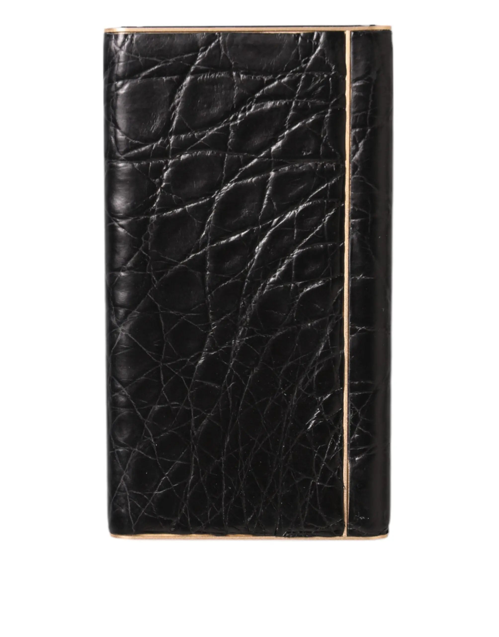 Dolce & Gabbana chargeur portable usb 3000mAh en cuir noir embossé peau de crocodile avec bordure dorée