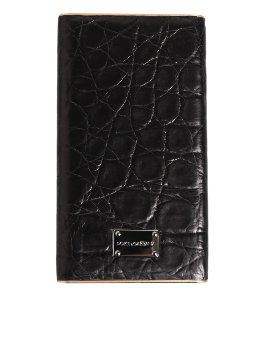 Chargeur usb banque d alimentation 3000mah en cuir noir embossé peau de crocodile dolce & gabbana plaque métal