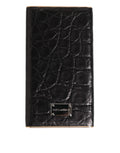 Chargeur power bank dolce & gabbana 3000mah en cuir noir embossé crocodile avec plaque métal argenté