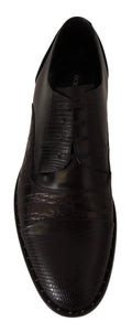 Dolce & gabbana chaussures formelles oxford en cuir noir avec panneaux gaufrés crocodile et coutures détaillées