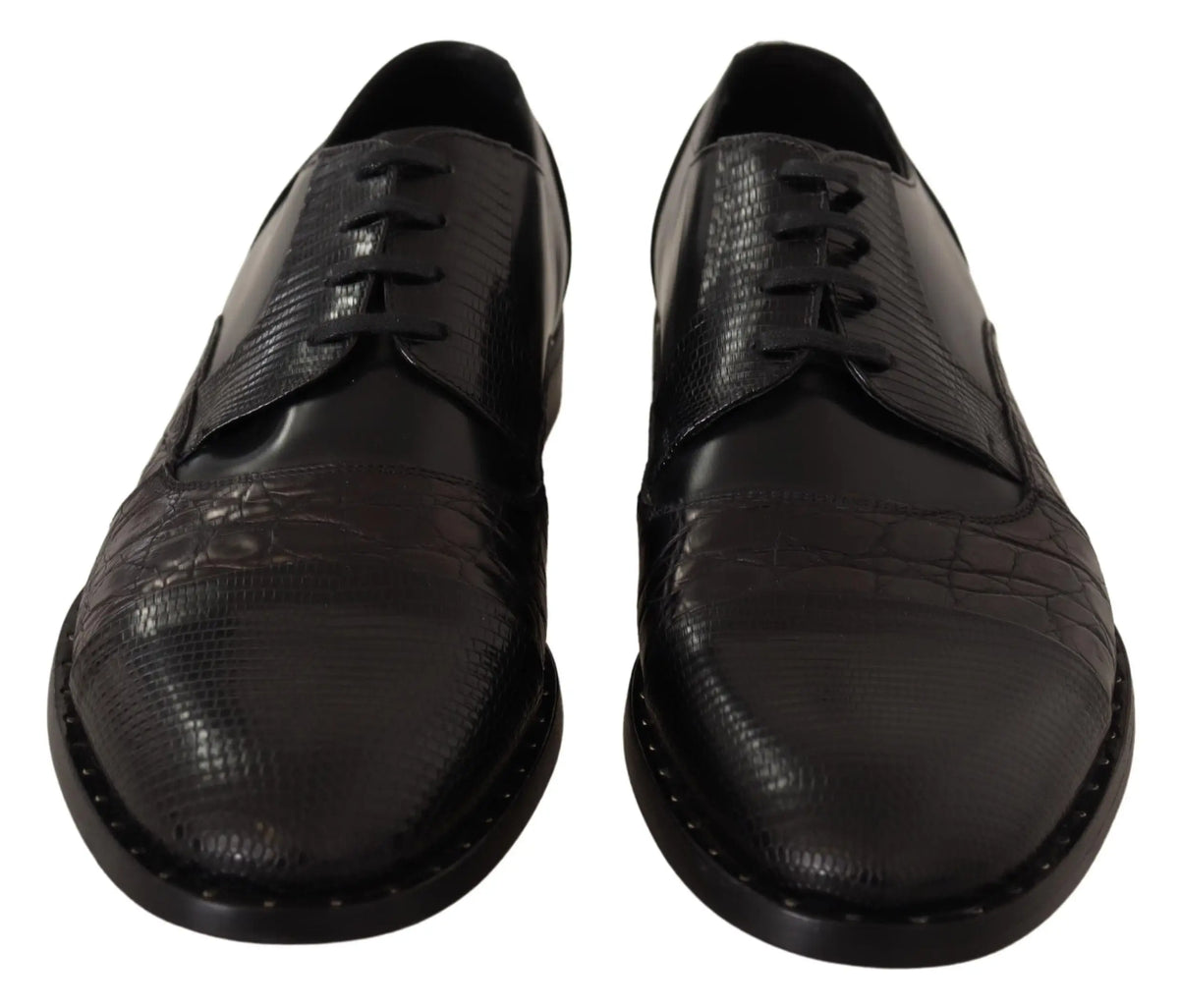 Dolce & gabbana chaussures formelles noires en cuir crocodile embossé avec couture contrastée pour homme
