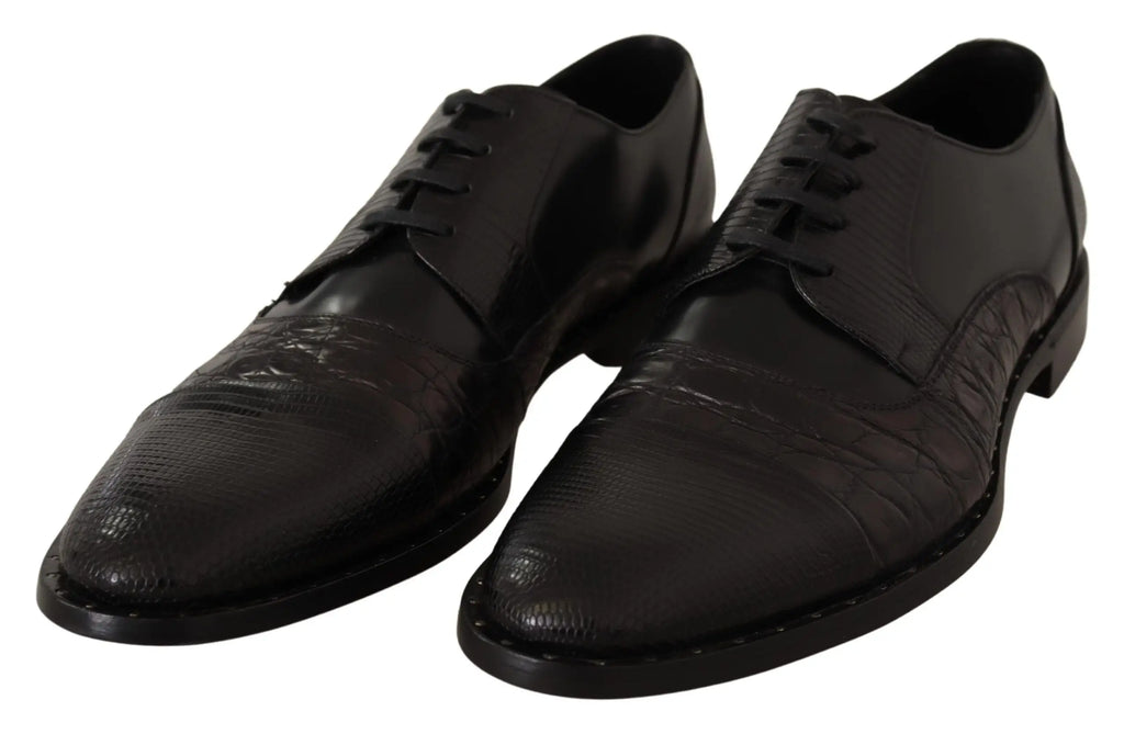 Dolce & gabbana chaussures habillées noires en cuir à motif peau exotique avec lacets classiques