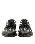 Dolce & gabbana chaussures brogues en cuir noir verni avec perles blanches fausses pour tenue habillée