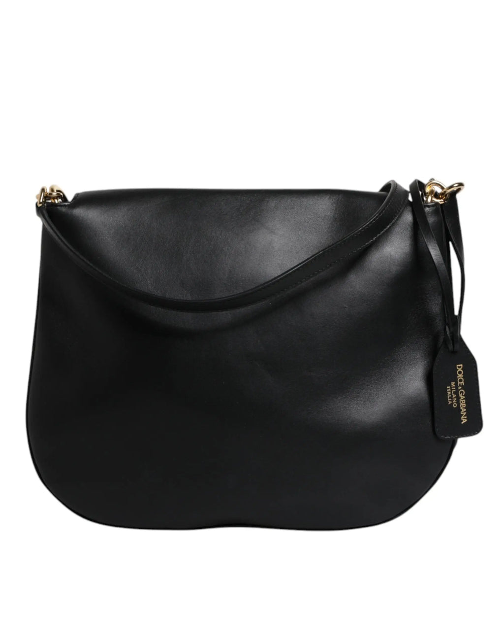 Dolce & gabbana sac d’épaule en cuir noir avec rabat, détails dorés et bandoulière amovible