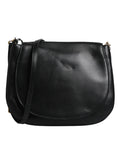 Dolce & gabbana sac bandoulière selle en cuir noir avec finition lisse légèrement brillante et accessoires dorés