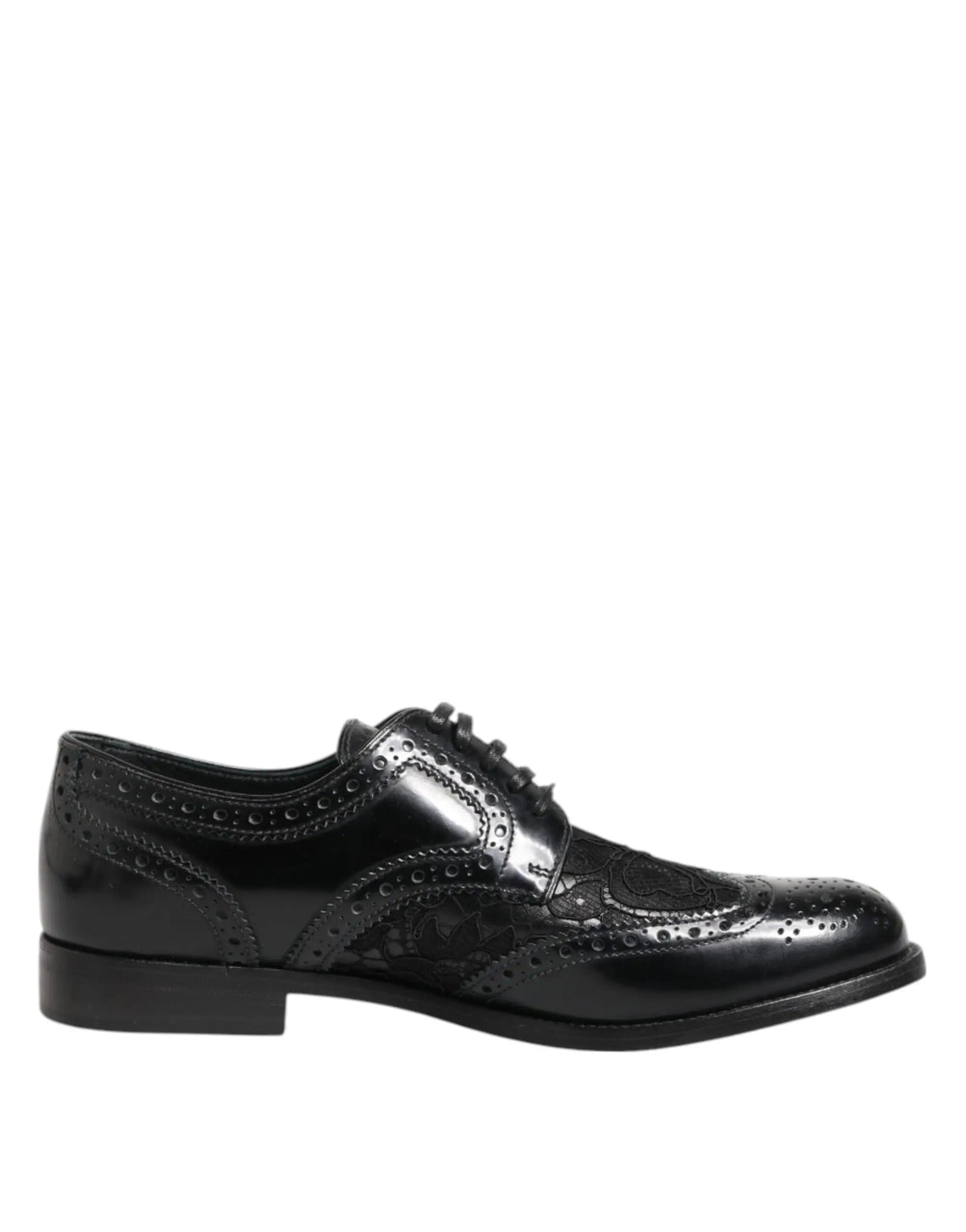 Chaussure formelle dolce & gabbana en cuir noir brogue oxford avec détails floraux perforés et finition polie