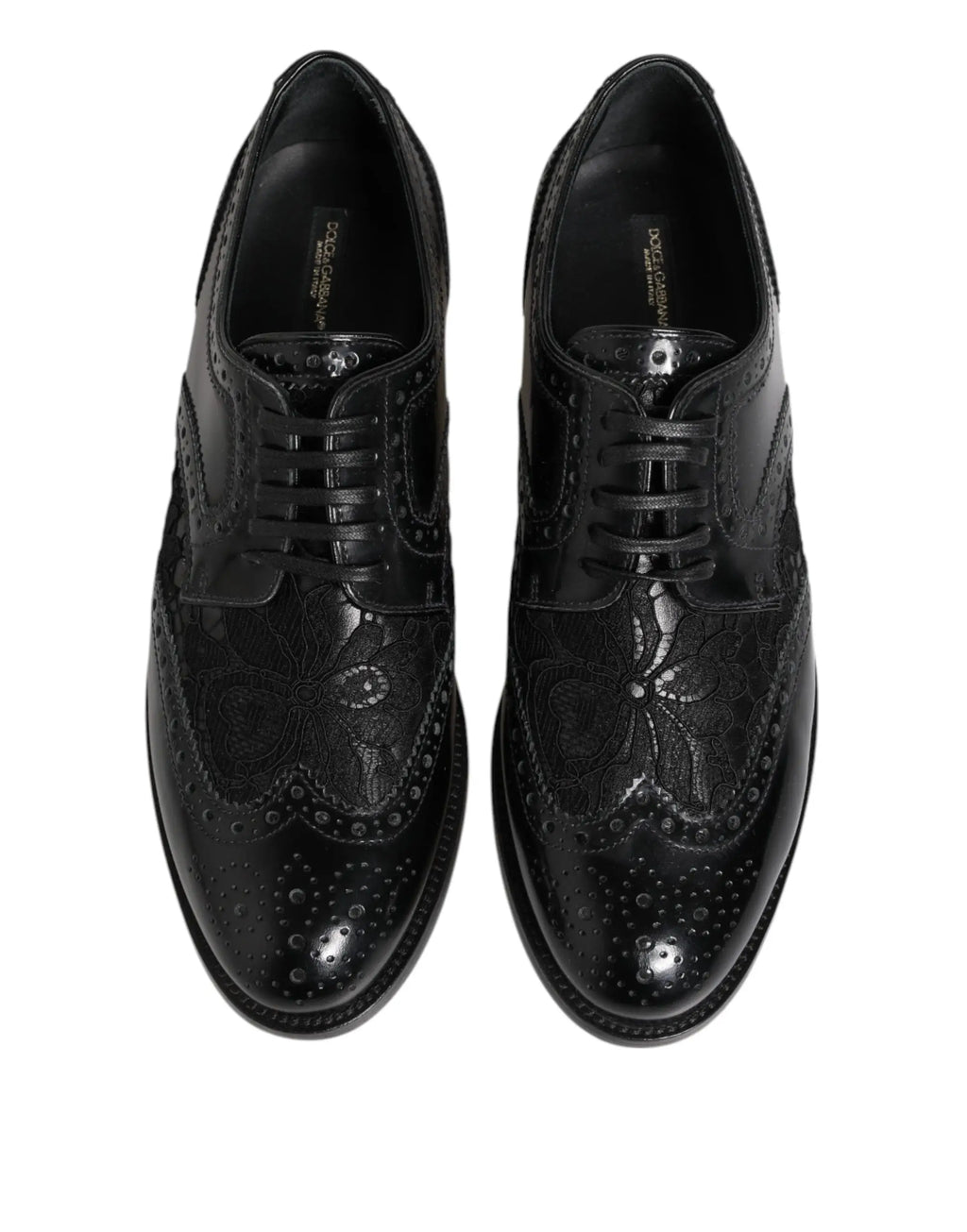Dolce & gabbana chaussures formelles en cuir noir avec broderie florale et détails perforés style brogue