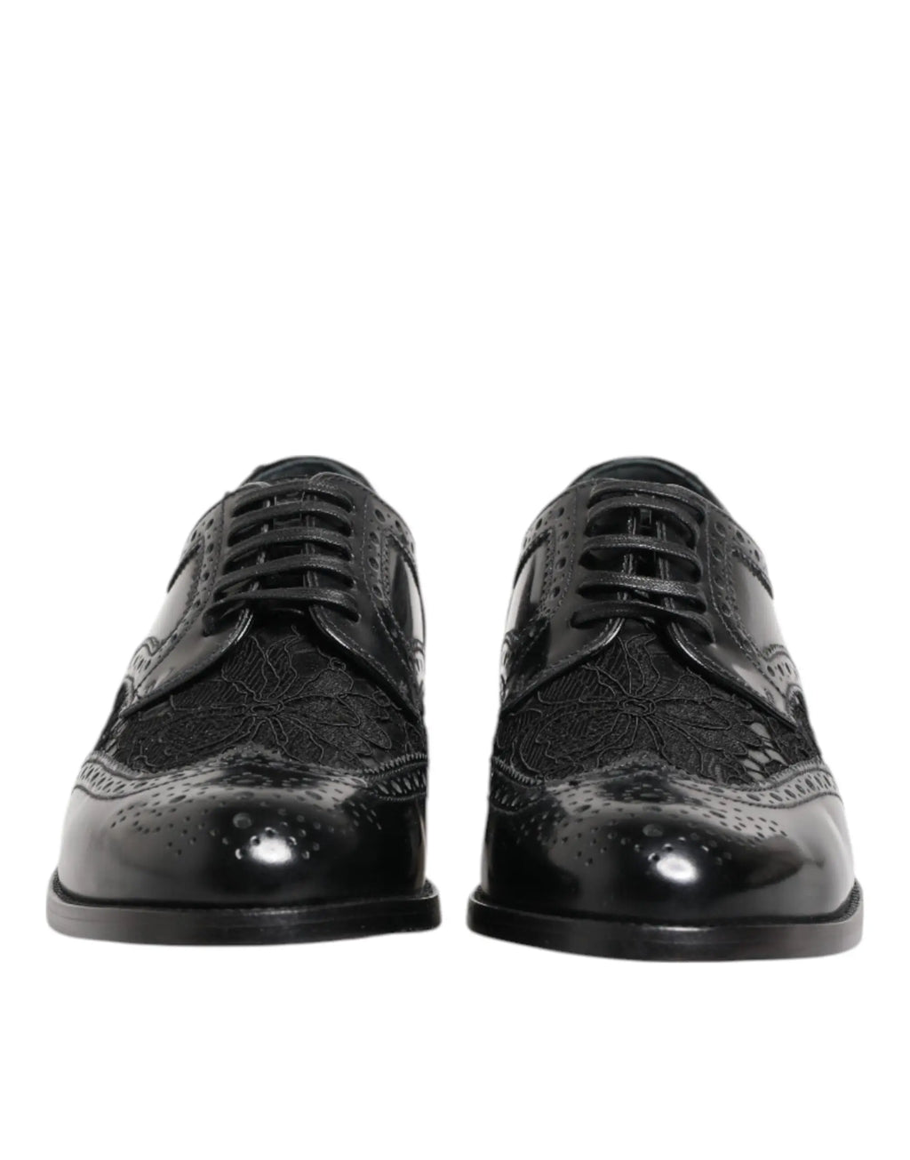 Dolce & Gabbana chaussures habillées en cuir noir verni avec broderie florale et détails perforés style brogue