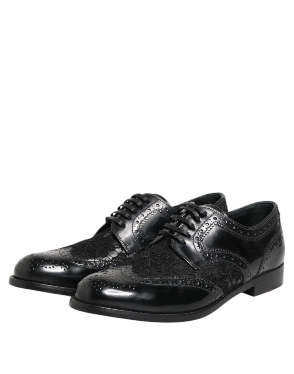 Dolce & gabbana chaussures habillées en cuir noir avec détails floraux embossés et perforations style brogue