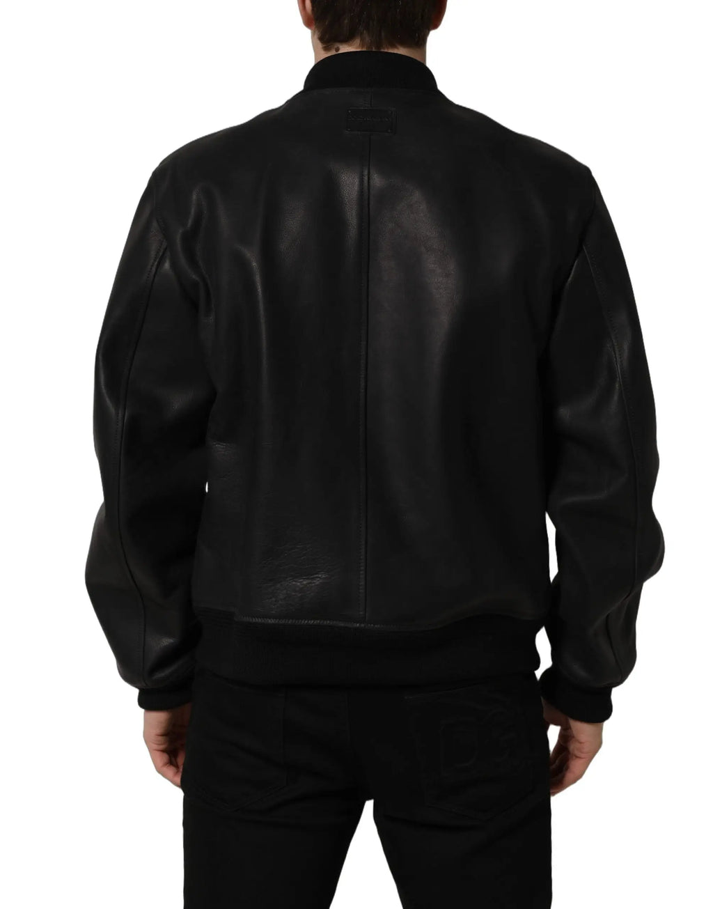 Dolce & gabbana veste biker homme en cuir noir avec fermeture éclair intégrale finition lisse et coutures classiques