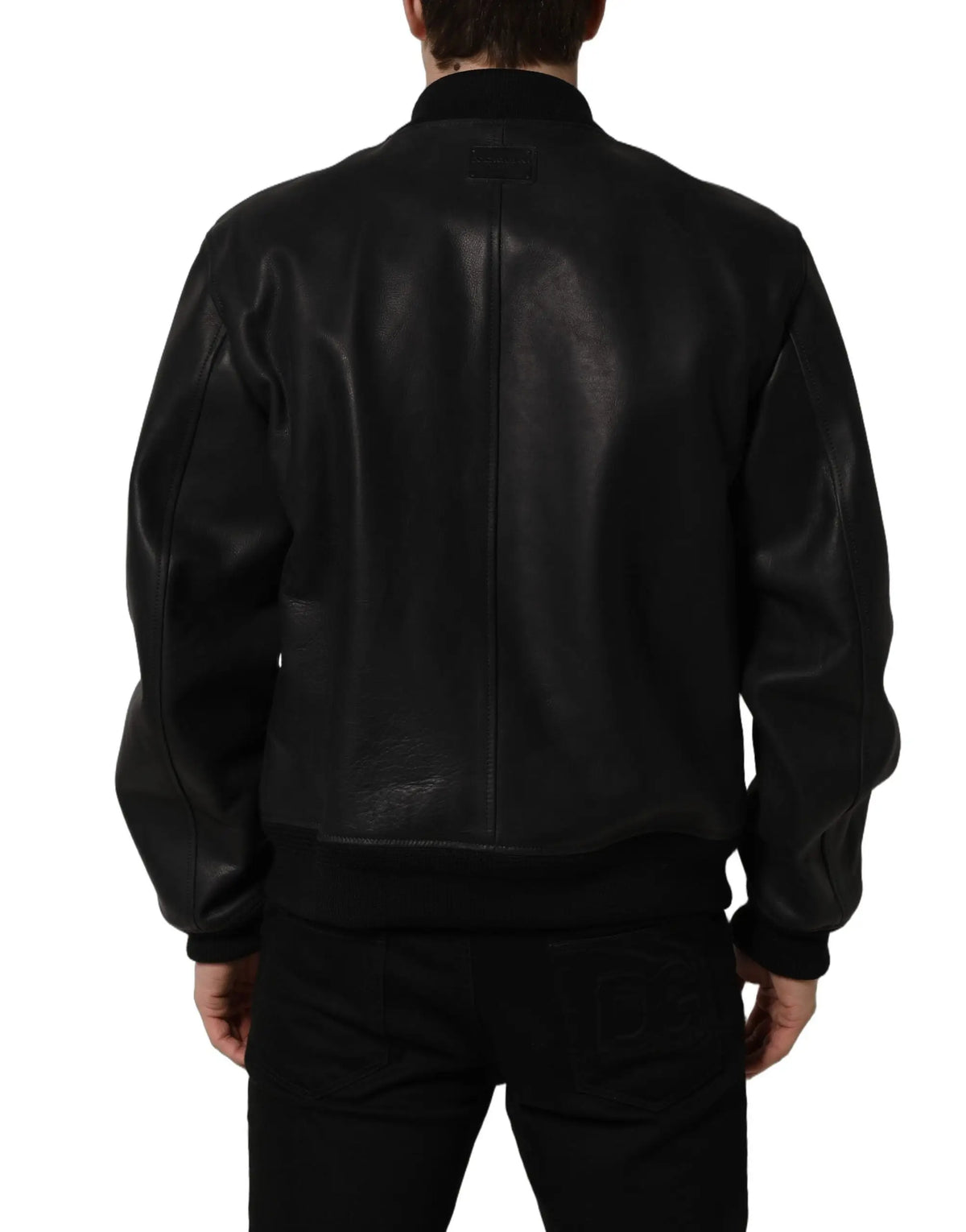 Dolce & gabbana veste biker homme en cuir noir avec fermeture éclair intégrale finition lisse et coutures classiques