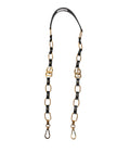 Dolce & gabbana black leather gold chain shoulder strap with metal links and d-ring clasps for crossbody bags
