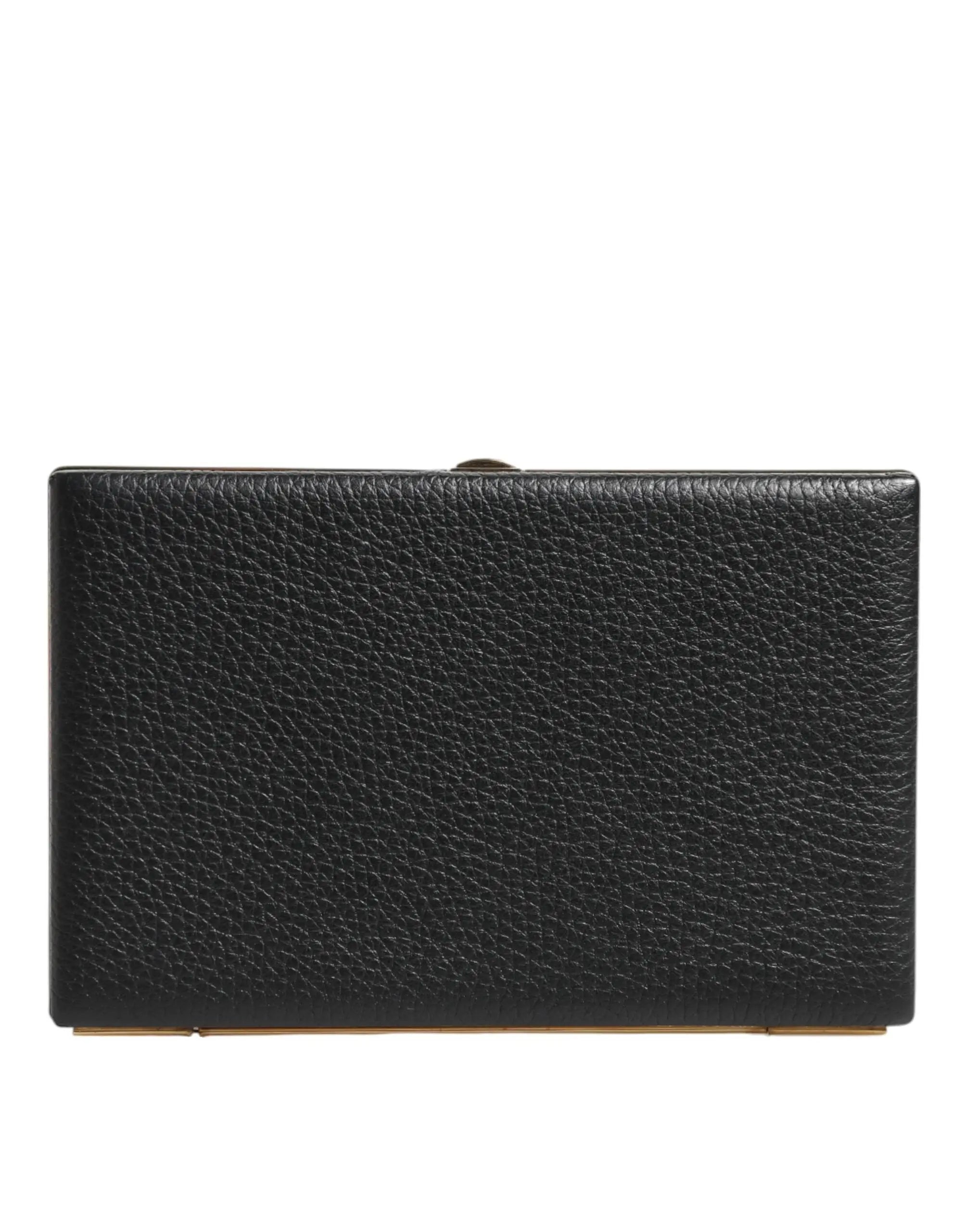 Dolce & gabbana clutch noir en cuir grainé avec fermoir doré pour soirée élégante