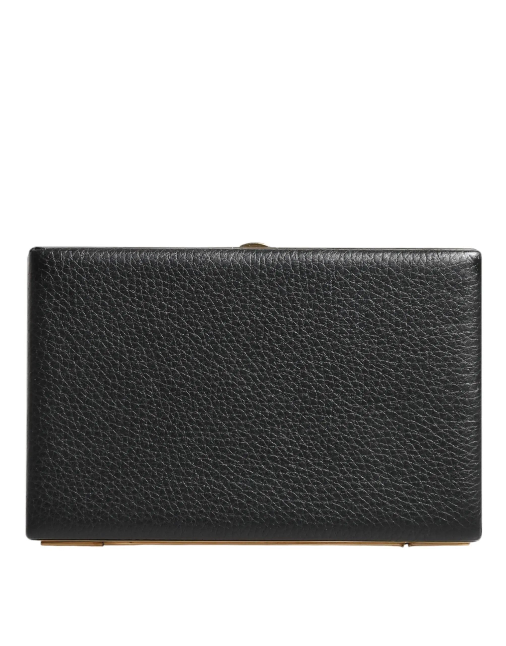 Dolce & Gabbana pochette de soirée en cuir noir grainé avec fermoir doré pour soirée élégante
