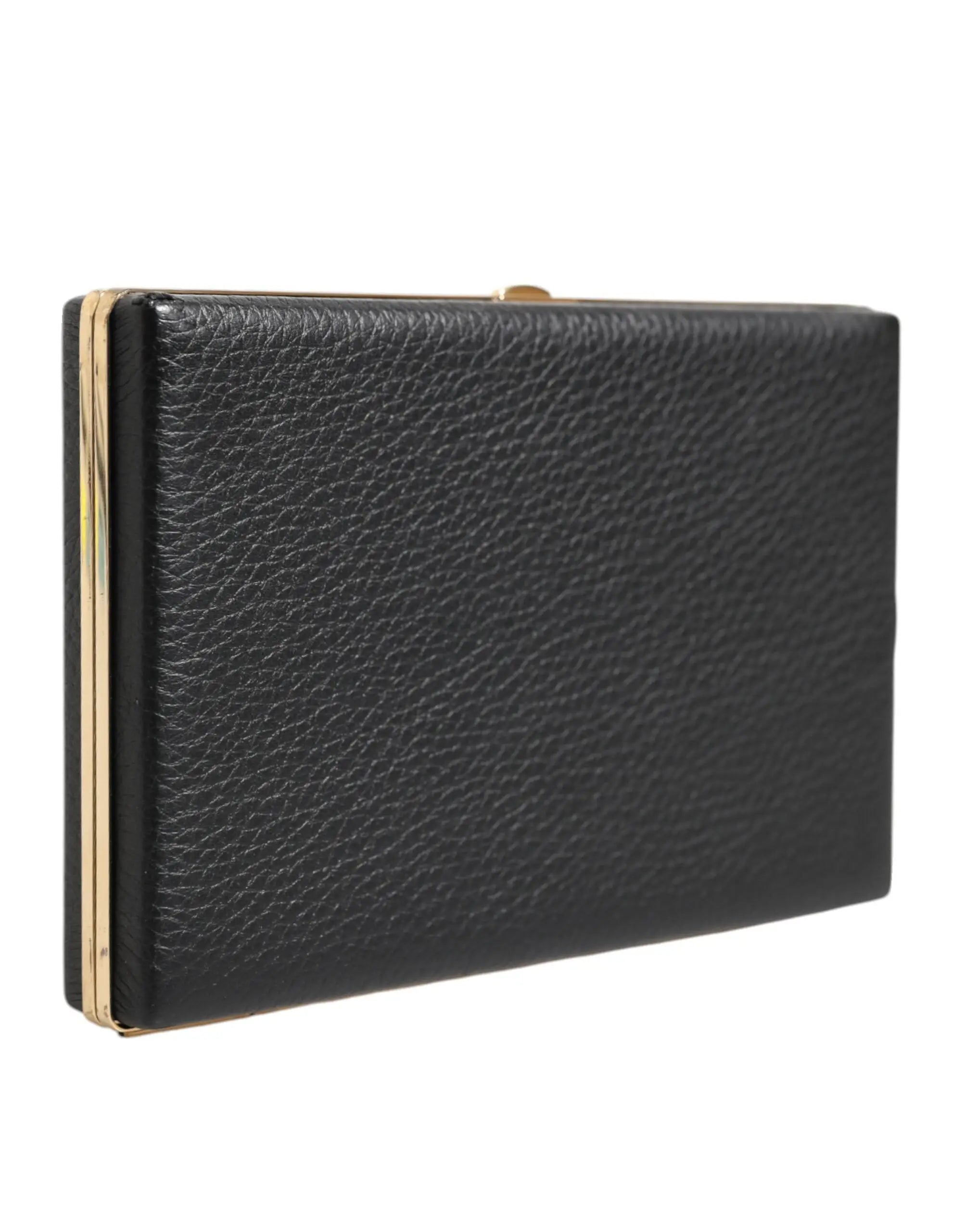 Pochette noire en cuir grainé dolce & gabbana avec cadre et fermoir en métal doré pour soirée