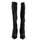Dolce & gabbana bottes hautes en cuir noir avec talons, bout pointu et fermeture éclair