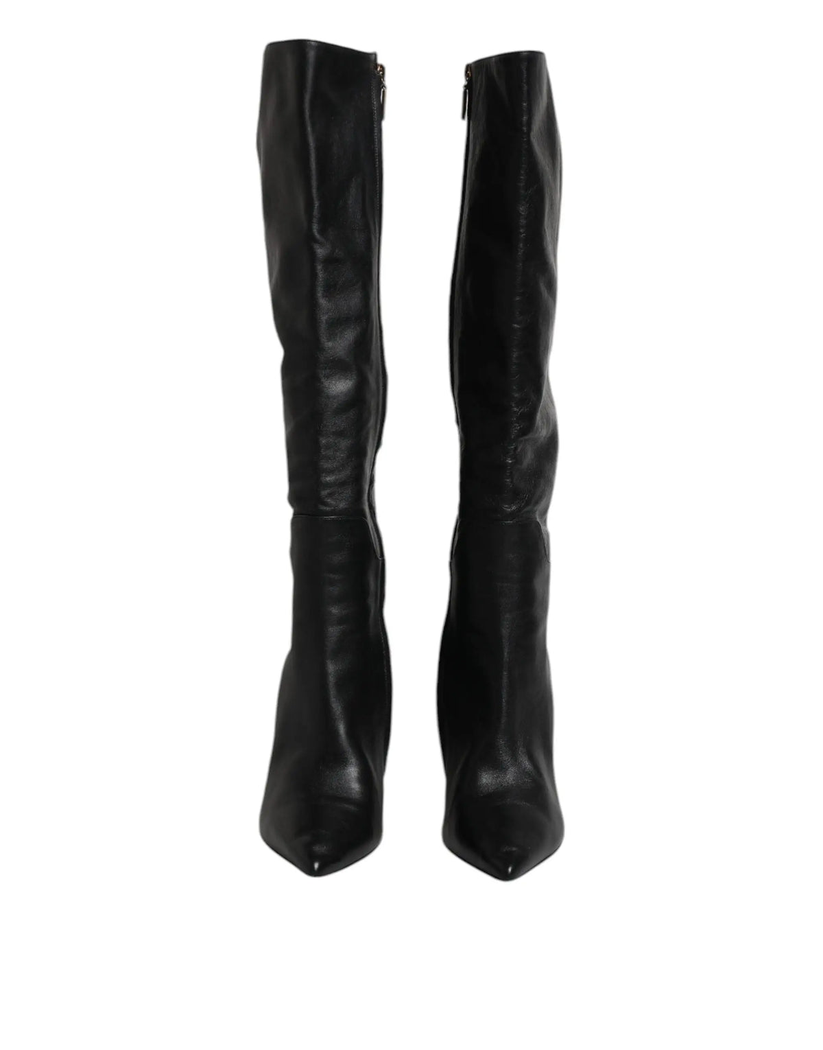 Dolce & gabbana bottes hautes en cuir noir avec talons, bout pointu et fermeture éclair